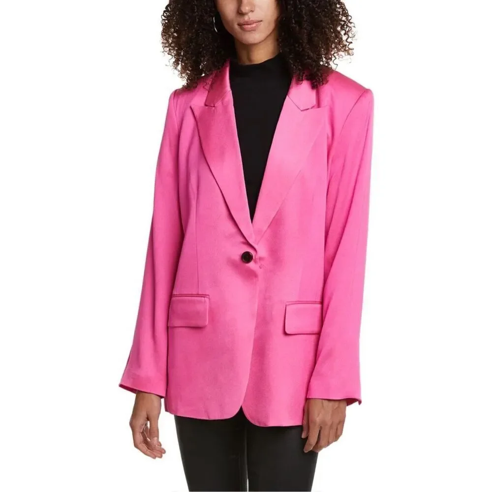 A.L.C. Bishop Il Peak Lapel Satin Blazer in Hot Pink Size 8